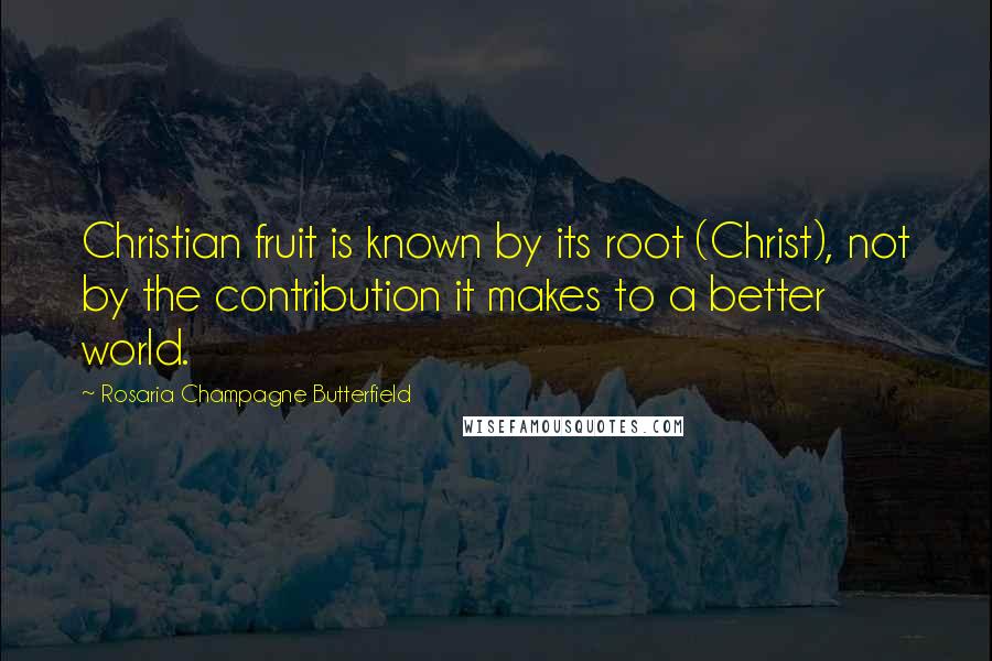 Rosaria Champagne Butterfield Quotes: Christian fruit is known by its root (Christ), not by the contribution it makes to a better world.