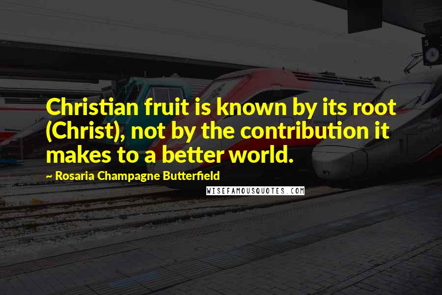 Rosaria Champagne Butterfield Quotes: Christian fruit is known by its root (Christ), not by the contribution it makes to a better world.