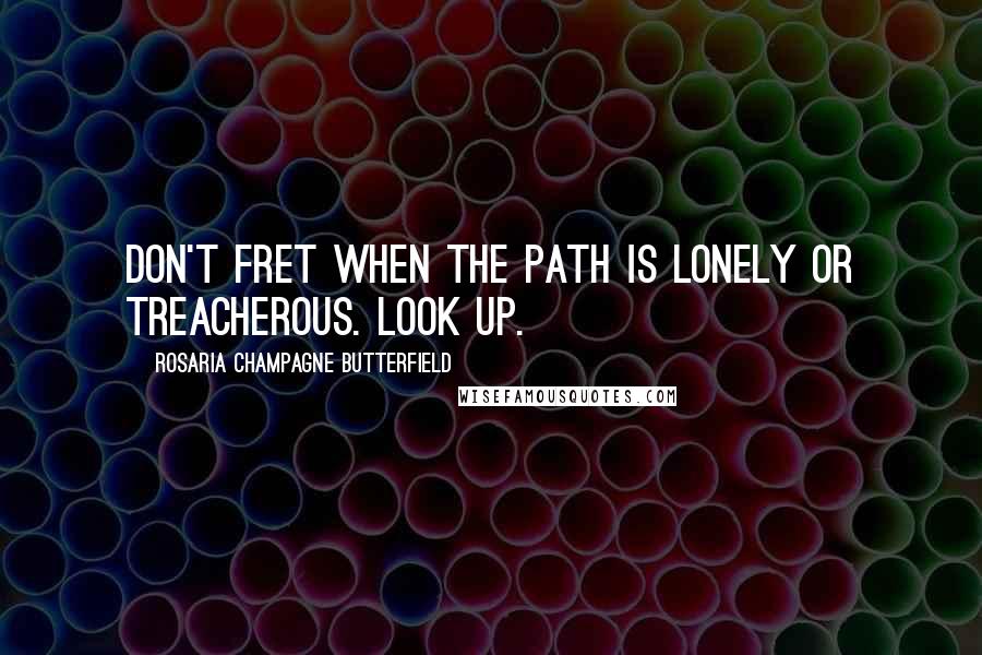 Rosaria Champagne Butterfield Quotes: Don't fret when the path is lonely or treacherous. Look up.