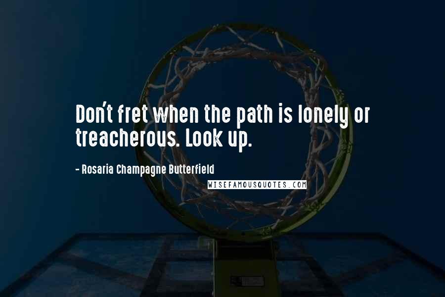 Rosaria Champagne Butterfield Quotes: Don't fret when the path is lonely or treacherous. Look up.