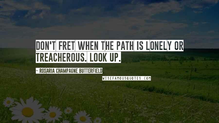 Rosaria Champagne Butterfield Quotes: Don't fret when the path is lonely or treacherous. Look up.