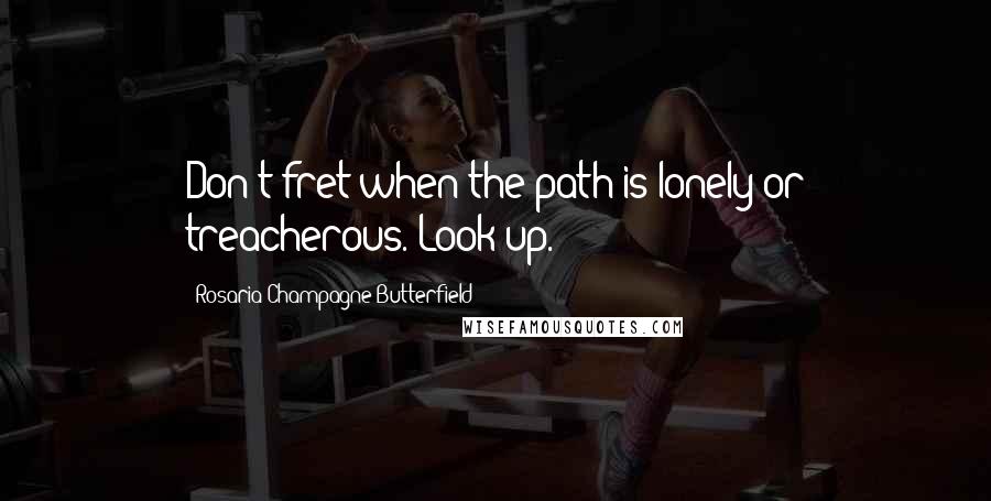 Rosaria Champagne Butterfield Quotes: Don't fret when the path is lonely or treacherous. Look up.