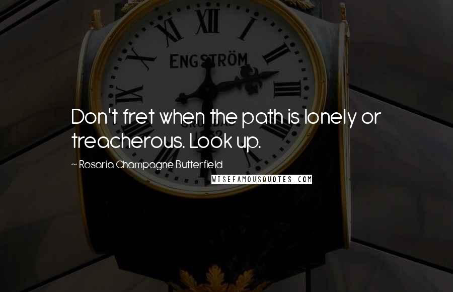 Rosaria Champagne Butterfield Quotes: Don't fret when the path is lonely or treacherous. Look up.