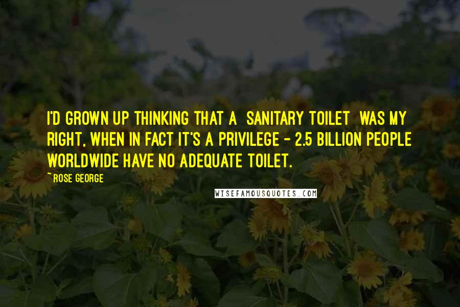 Rose George Quotes: I'd grown up thinking that a [sanitary toilet] was my right, when in fact it's a privilege - 2.5 billion people worldwide have no adequate toilet.