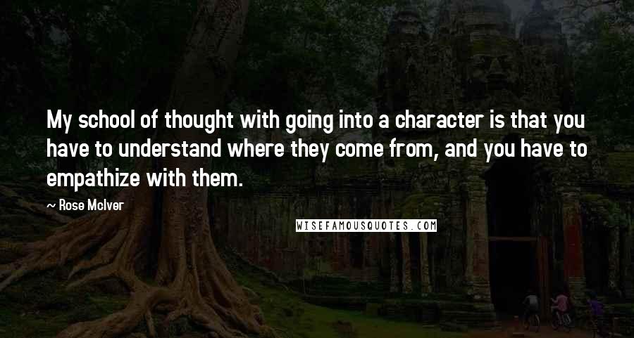 Rose McIver Quotes: My school of thought with going into a character is that you have to understand where they come from, and you have to empathize with them.