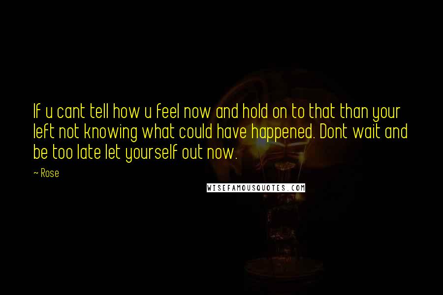 Rose Quotes: If u cant tell how u feel now and hold on to that than your left not knowing what could have happened. Dont wait and be too late let yourself out now.