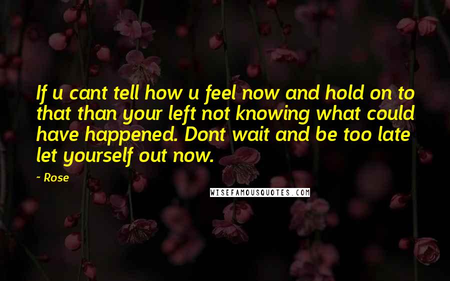 Rose Quotes: If u cant tell how u feel now and hold on to that than your left not knowing what could have happened. Dont wait and be too late let yourself out now.