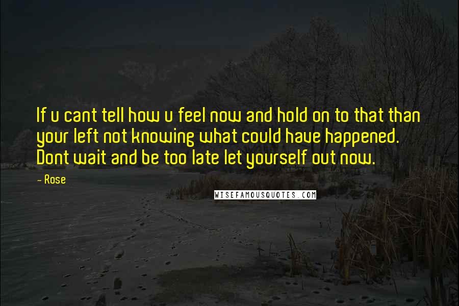 Rose Quotes: If u cant tell how u feel now and hold on to that than your left not knowing what could have happened. Dont wait and be too late let yourself out now.