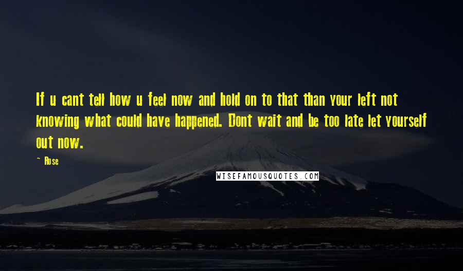 Rose Quotes: If u cant tell how u feel now and hold on to that than your left not knowing what could have happened. Dont wait and be too late let yourself out now.