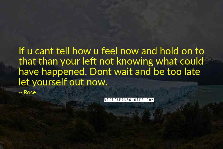 Rose Quotes: If u cant tell how u feel now and hold on to that than your left not knowing what could have happened. Dont wait and be too late let yourself out now.