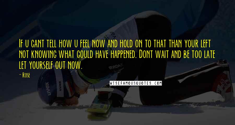 Rose Quotes: If u cant tell how u feel now and hold on to that than your left not knowing what could have happened. Dont wait and be too late let yourself out now.