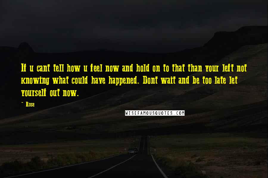 Rose Quotes: If u cant tell how u feel now and hold on to that than your left not knowing what could have happened. Dont wait and be too late let yourself out now.