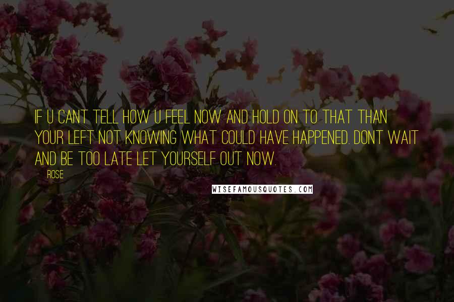 Rose Quotes: If u cant tell how u feel now and hold on to that than your left not knowing what could have happened. Dont wait and be too late let yourself out now.