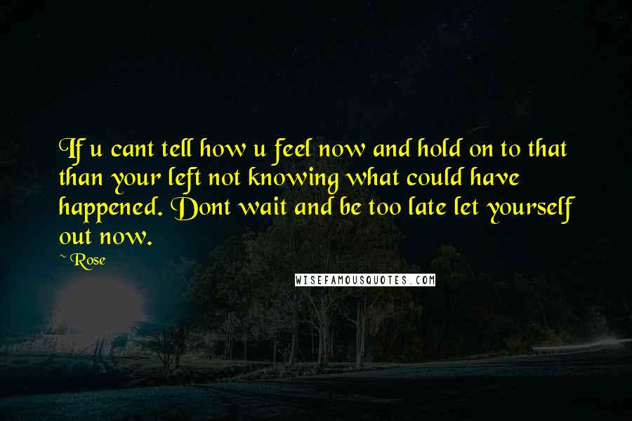 Rose Quotes: If u cant tell how u feel now and hold on to that than your left not knowing what could have happened. Dont wait and be too late let yourself out now.