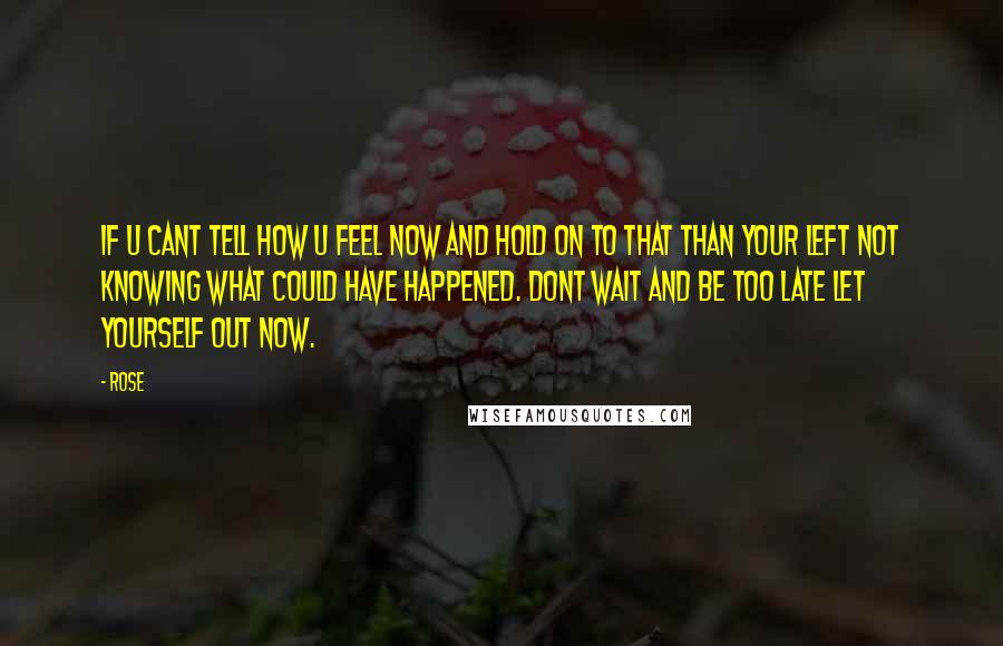 Rose Quotes: If u cant tell how u feel now and hold on to that than your left not knowing what could have happened. Dont wait and be too late let yourself out now.