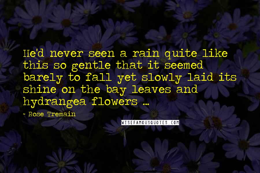 Rose Tremain Quotes: He'd never seen a rain quite like this so gentle that it seemed barely to fall yet slowly laid its shine on the bay leaves and hydrangea flowers ...