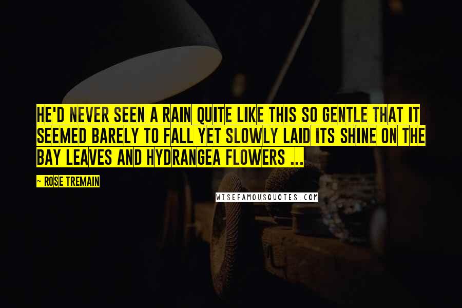 Rose Tremain Quotes: He'd never seen a rain quite like this so gentle that it seemed barely to fall yet slowly laid its shine on the bay leaves and hydrangea flowers ...