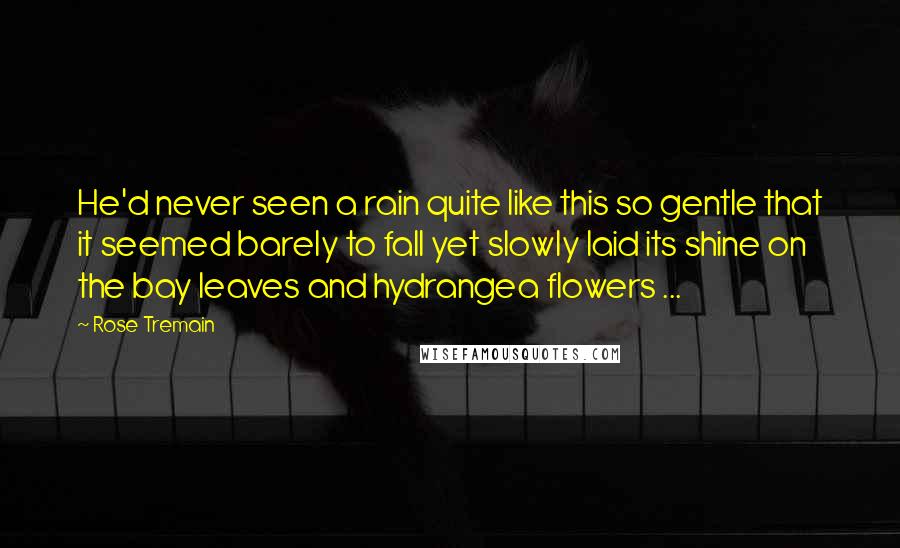 Rose Tremain Quotes: He'd never seen a rain quite like this so gentle that it seemed barely to fall yet slowly laid its shine on the bay leaves and hydrangea flowers ...