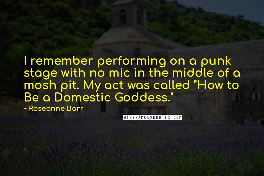 Roseanne Barr Quotes: I remember performing on a punk stage with no mic in the middle of a mosh pit. My act was called "How to Be a Domestic Goddess."