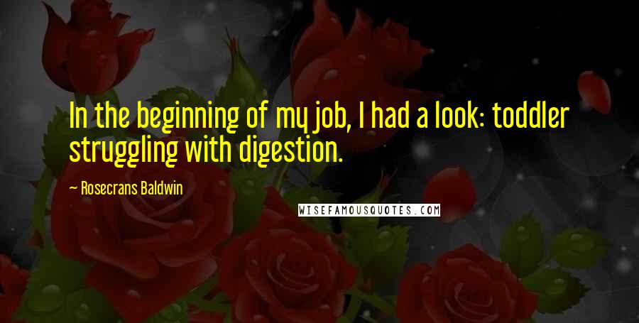 Rosecrans Baldwin Quotes: In the beginning of my job, I had a look: toddler struggling with digestion.
