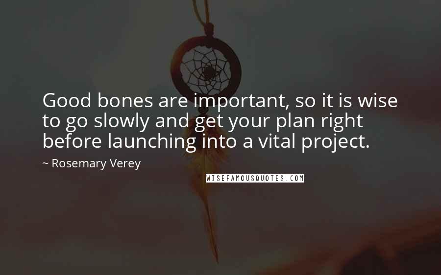 Rosemary Verey Quotes: Good bones are important, so it is wise to go slowly and get your plan right before launching into a vital project.