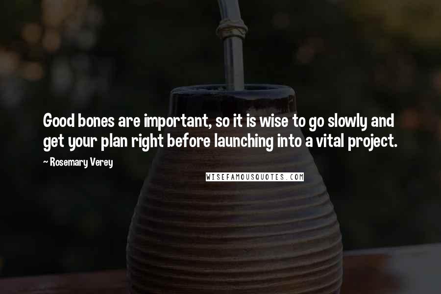 Rosemary Verey Quotes: Good bones are important, so it is wise to go slowly and get your plan right before launching into a vital project.