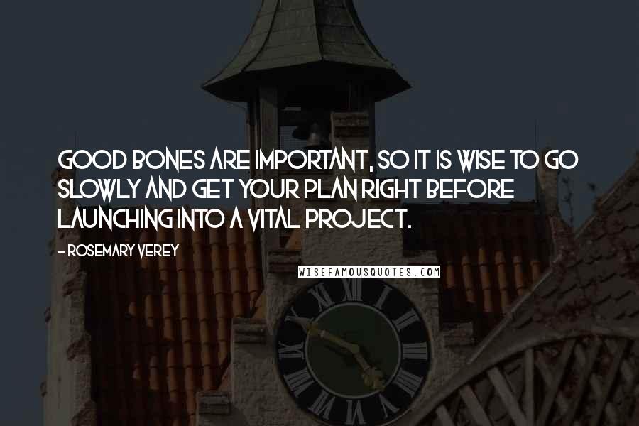 Rosemary Verey Quotes: Good bones are important, so it is wise to go slowly and get your plan right before launching into a vital project.