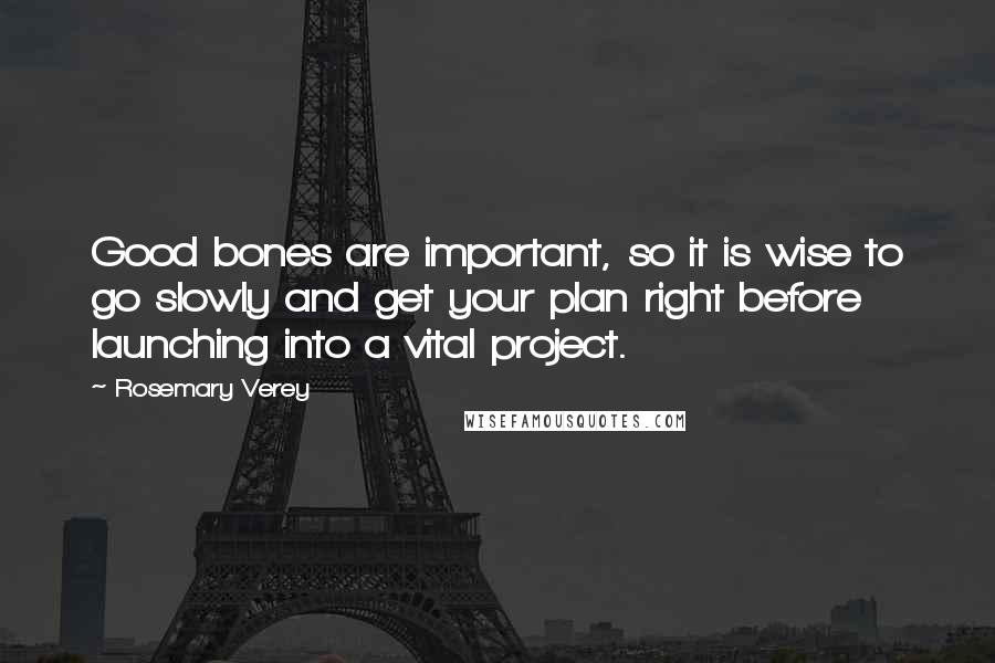 Rosemary Verey Quotes: Good bones are important, so it is wise to go slowly and get your plan right before launching into a vital project.