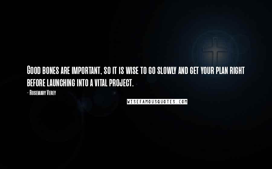Rosemary Verey Quotes: Good bones are important, so it is wise to go slowly and get your plan right before launching into a vital project.
