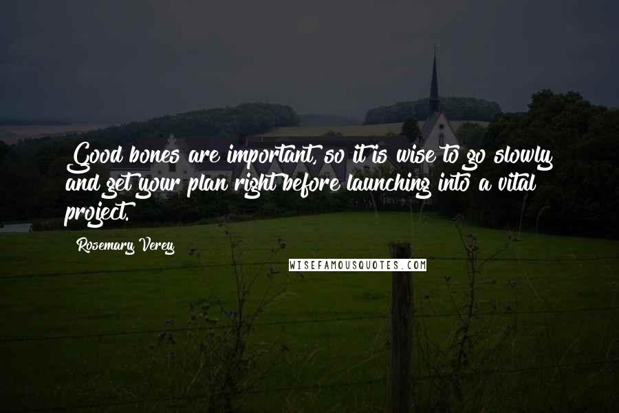 Rosemary Verey Quotes: Good bones are important, so it is wise to go slowly and get your plan right before launching into a vital project.