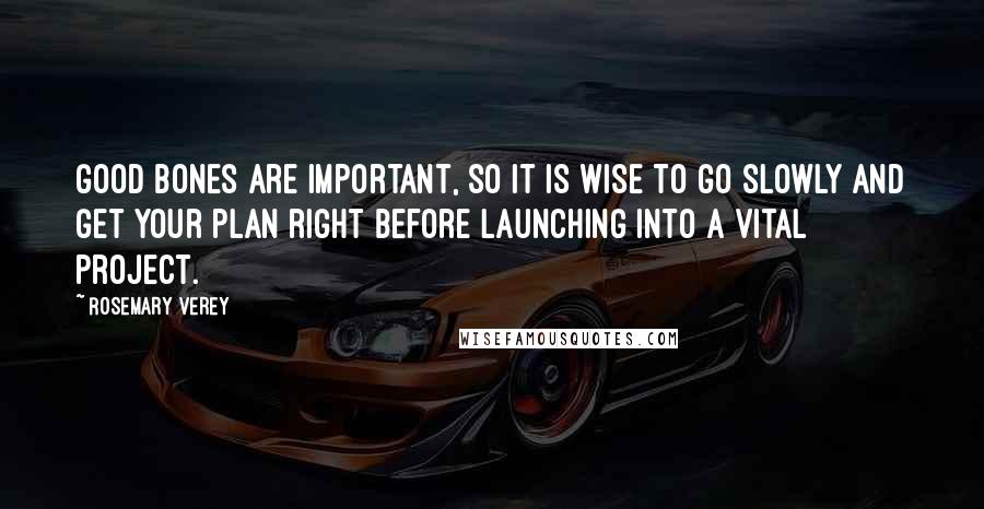 Rosemary Verey Quotes: Good bones are important, so it is wise to go slowly and get your plan right before launching into a vital project.