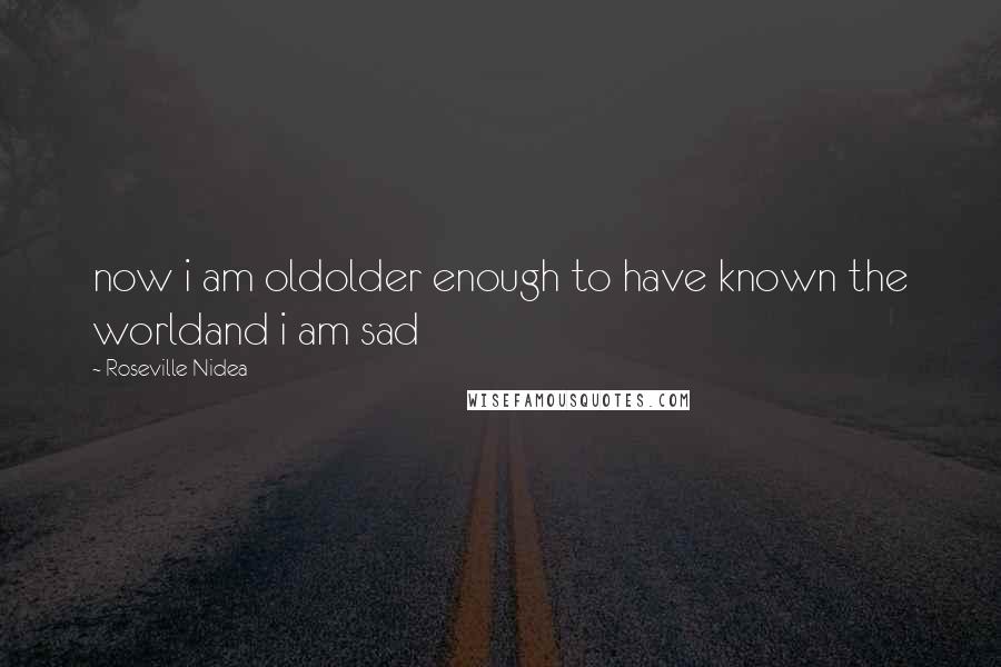 Roseville Nidea Quotes: now i am oldolder enough to have known the worldand i am sad