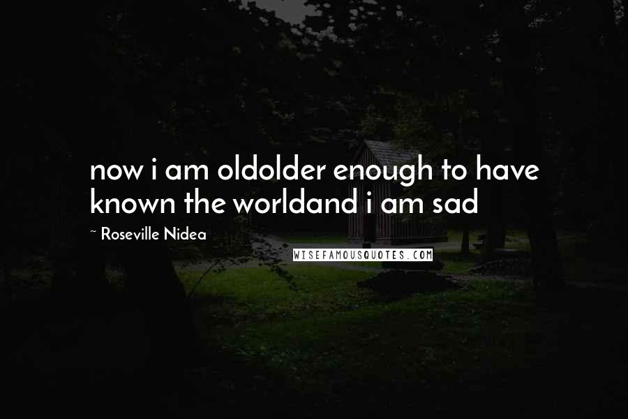 Roseville Nidea Quotes: now i am oldolder enough to have known the worldand i am sad