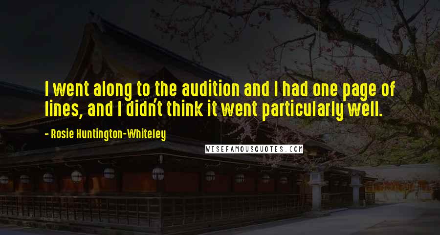 Rosie Huntington-Whiteley Quotes: I went along to the audition and I had one page of lines, and I didn't think it went particularly well.