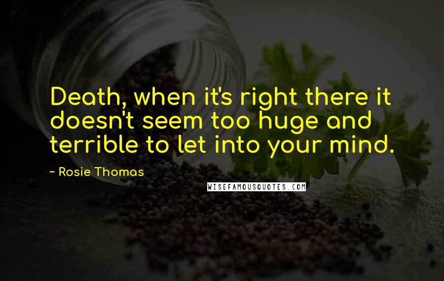 Rosie Thomas Quotes: Death, when it's right there it doesn't seem too huge and terrible to let into your mind.