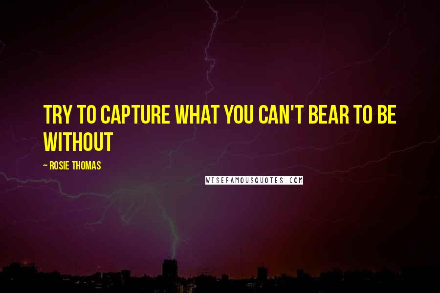 Rosie Thomas Quotes: Try to capture what you can't bear to be without