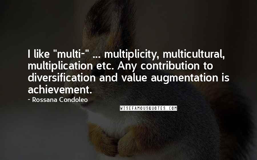 Rossana Condoleo Quotes: I like "multi-" ... multiplicity, multicultural, multiplication etc. Any contribution to diversification and value augmentation is achievement.