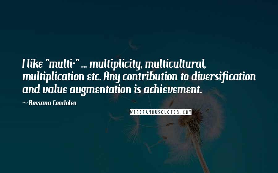 Rossana Condoleo Quotes: I like "multi-" ... multiplicity, multicultural, multiplication etc. Any contribution to diversification and value augmentation is achievement.