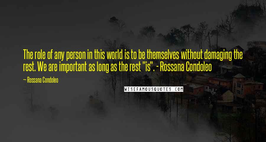 Rossana Condoleo Quotes: The role of any person in this world is to be themselves without damaging the rest. We are important as long as the rest "is". - Rossana Condoleo