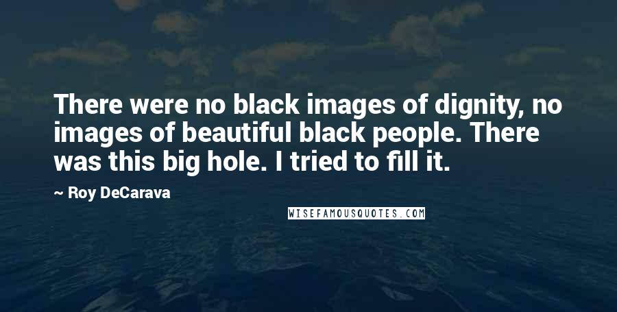 Roy DeCarava Quotes: There were no black images of dignity, no images of beautiful black people. There was this big hole. I tried to fill it.