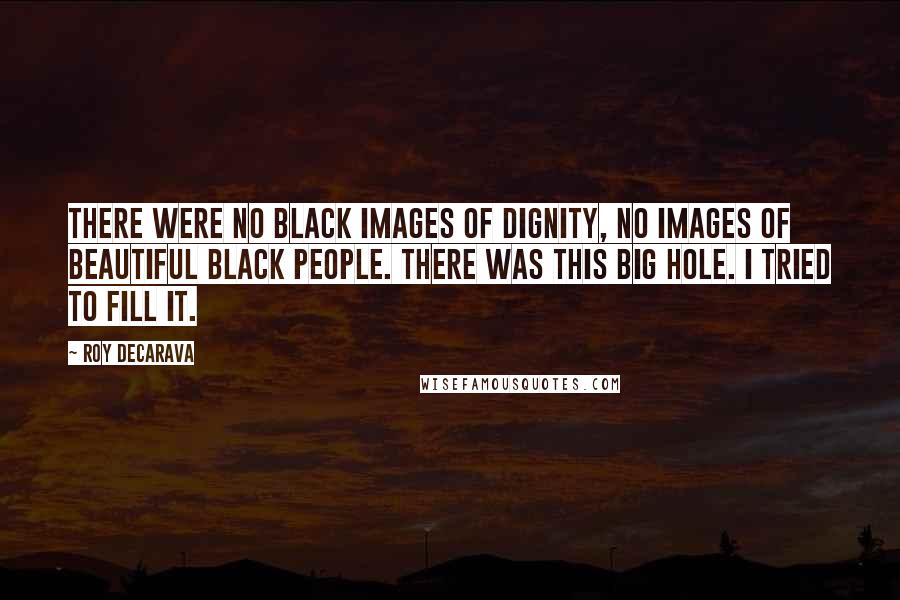 Roy DeCarava Quotes: There were no black images of dignity, no images of beautiful black people. There was this big hole. I tried to fill it.