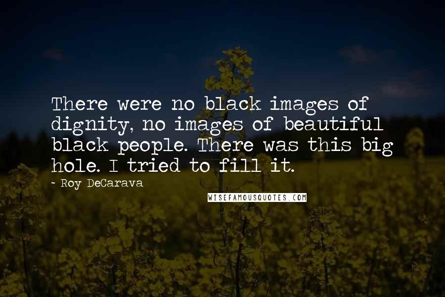 Roy DeCarava Quotes: There were no black images of dignity, no images of beautiful black people. There was this big hole. I tried to fill it.