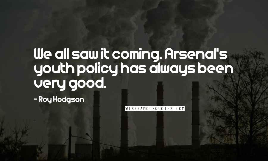 Roy Hodgson Quotes: We all saw it coming. Arsenal's youth policy has always been very good.