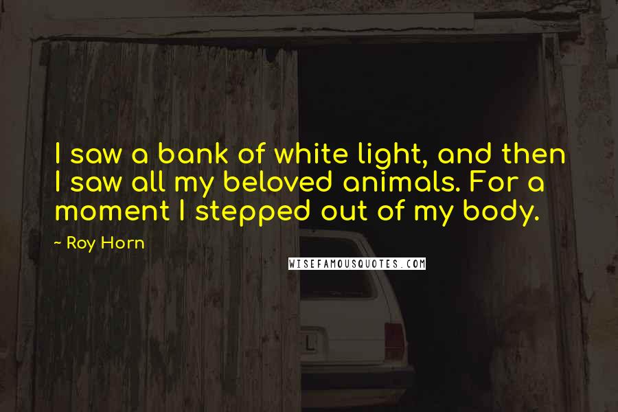 Roy Horn Quotes: I saw a bank of white light, and then I saw all my beloved animals. For a moment I stepped out of my body.