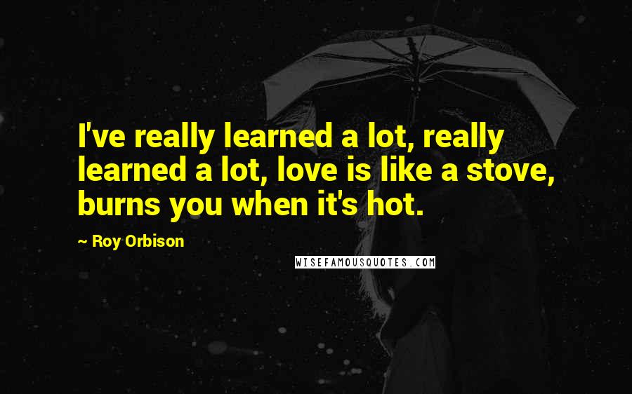 Roy Orbison Quotes: I've really learned a lot, really learned a lot, love is like a stove, burns you when it's hot.