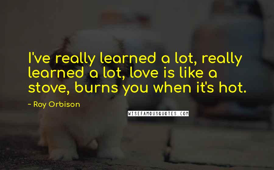 Roy Orbison Quotes: I've really learned a lot, really learned a lot, love is like a stove, burns you when it's hot.