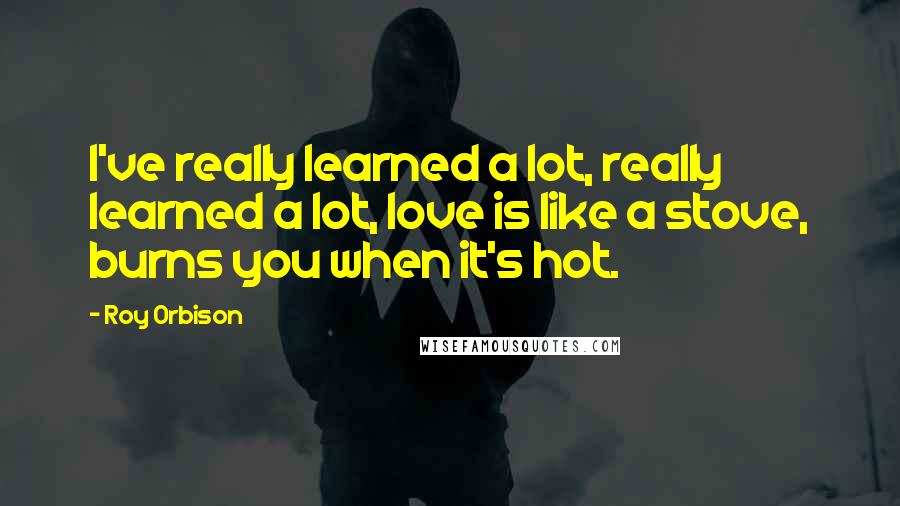 Roy Orbison Quotes: I've really learned a lot, really learned a lot, love is like a stove, burns you when it's hot.