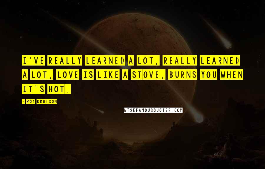 Roy Orbison Quotes: I've really learned a lot, really learned a lot, love is like a stove, burns you when it's hot.