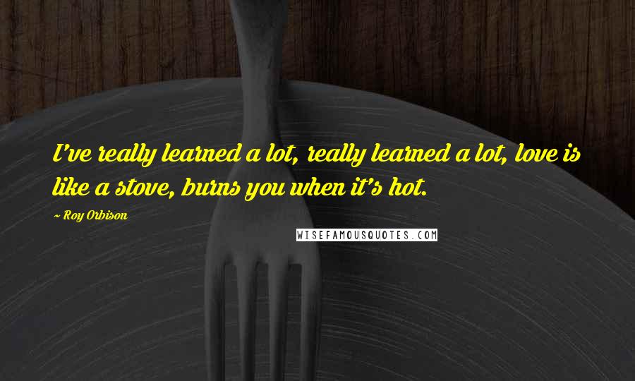 Roy Orbison Quotes: I've really learned a lot, really learned a lot, love is like a stove, burns you when it's hot.