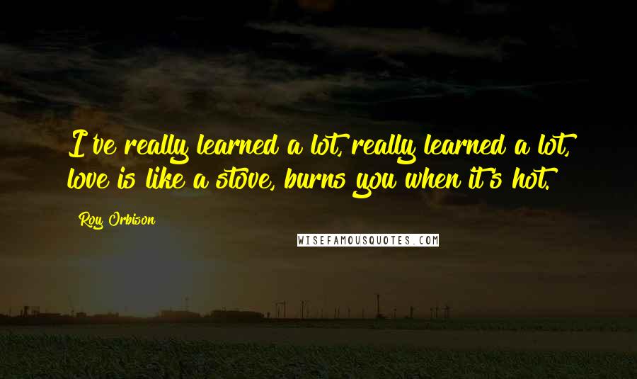 Roy Orbison Quotes: I've really learned a lot, really learned a lot, love is like a stove, burns you when it's hot.